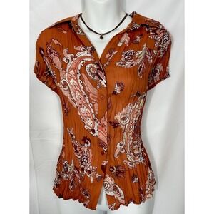 Como Womens Paisley Scarf Print Crinkle Button Up Top Size‎ XL Boho Fairy Hippie